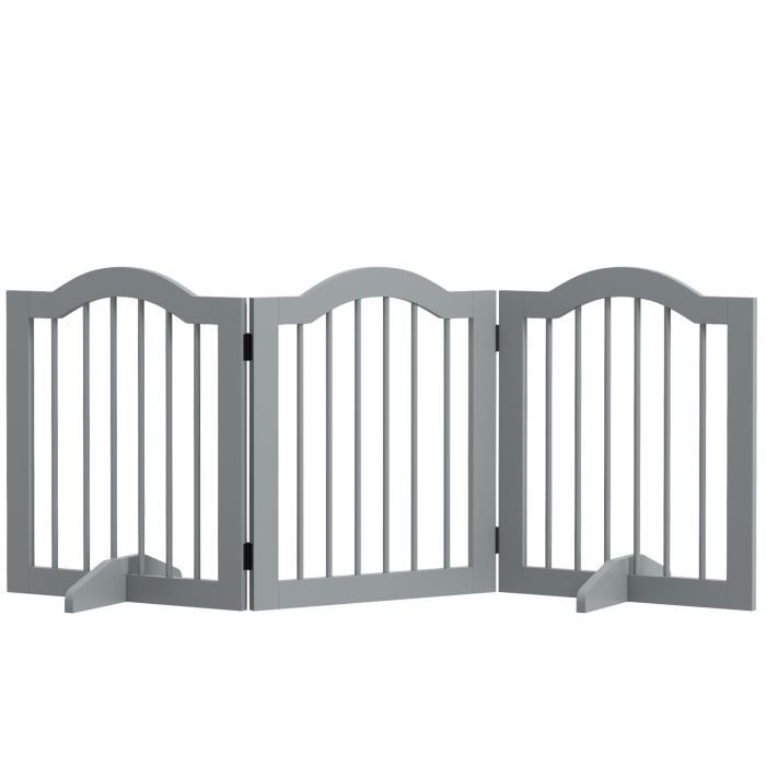 Shelley 3 Panels Dog Gate with Support Feet Safety Barrier - Light Grey