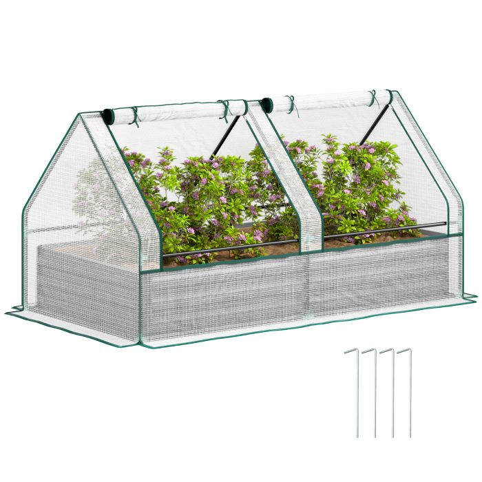 SUNVISTA Metal Planter Box with Cover, Raised Garden Bed with Greenhouse, for Herbs and Vegetables, White and Dark Grey