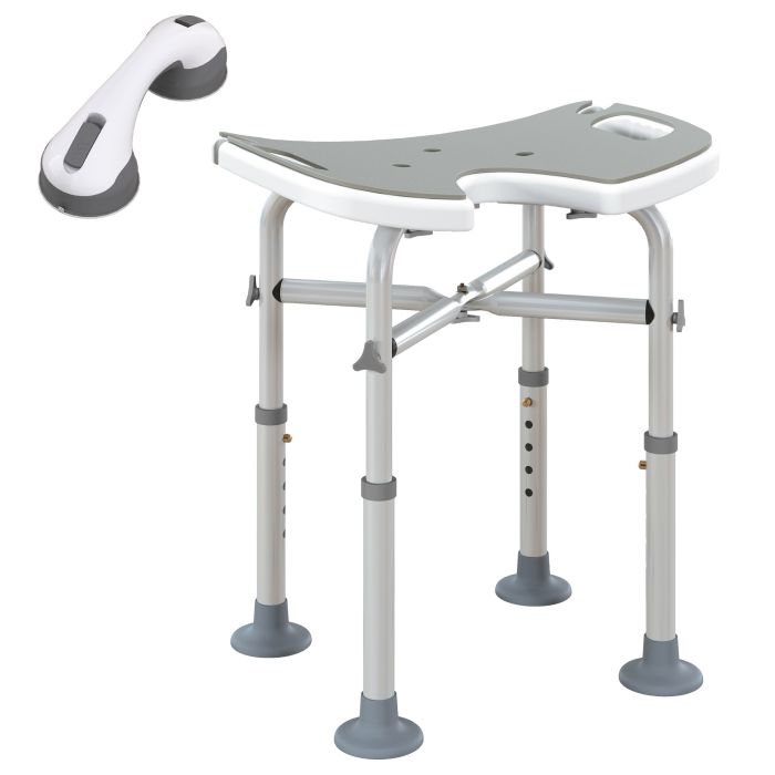 Scott Adjustable 'U' Seat Padded Shower Stool - Grey