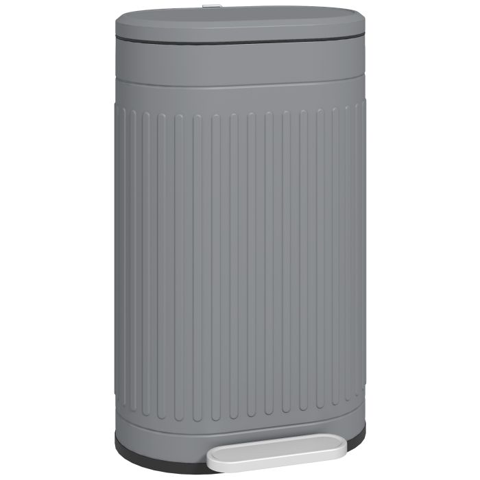 HERON 30 Litre Pedal Bin, Fingerprint Proof Kitchen Bin with Soft-close Lid, Metal Rubbish Bin with Foot Pedal and Removable Inner Bucket, Grey