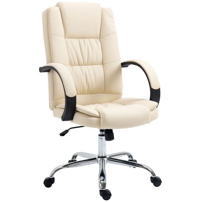 High Back Executive Office Chair, PU Leather Swivel Chair with Padded Armrests, Adjustable Height, Tilt Function, Beige