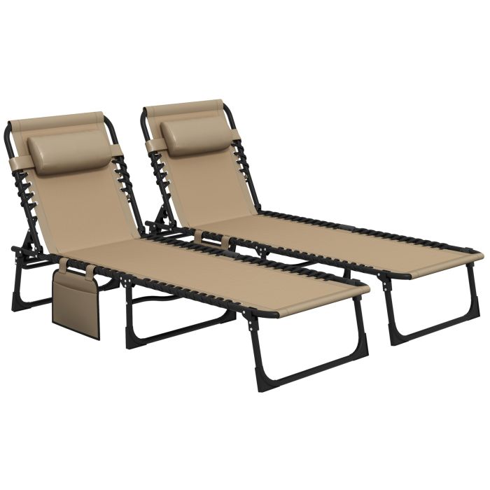 Jones 2-Pack Folding Camping Sun Lounger with Side Pocket - Grey