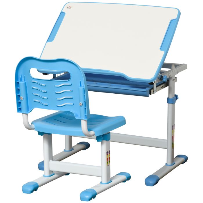 Kids Adjustable Desk and Chair Set - Tiltable Desktop Drawer - Blue