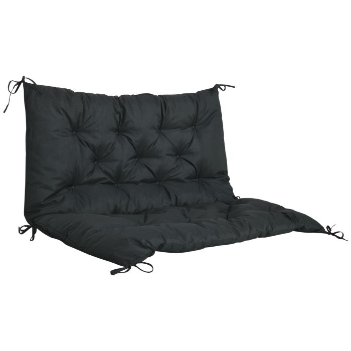 2 Seater Garden Bench Cushion with Back and Ties - Black