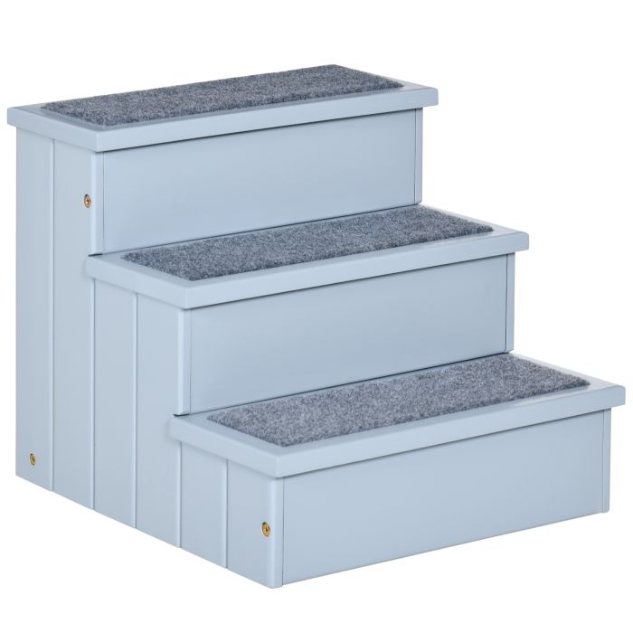 3 Step Wooden Pet Stairs Steps Dog Stairs Carpet Non Slip Grey