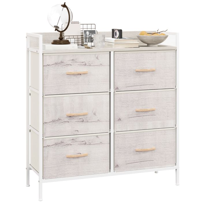 WENZA Cream Chest of Drawers - Medium-sized, 6 Drawers, Double, Fabric Drawers