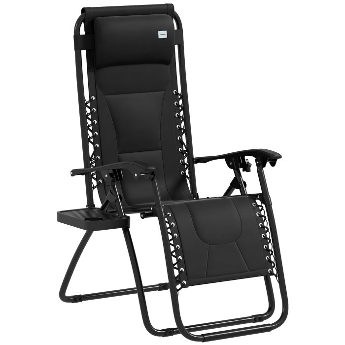 SUNVISTA Zero Gravity Lounger Chair, Folding Reclining Patio Chair with Padded Seat, Cup Holder, Black