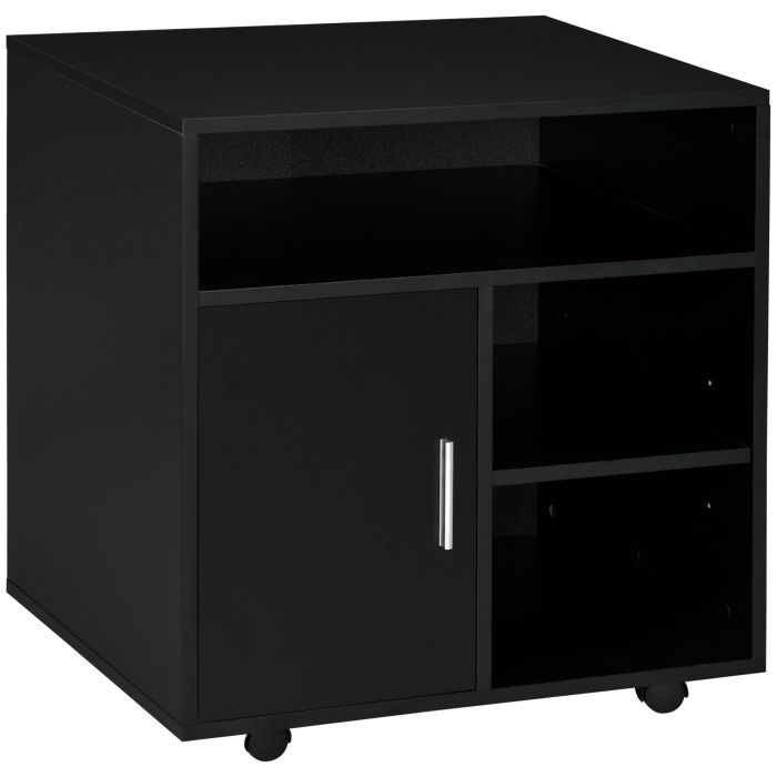 Multi-Storage Printer Stand Unit Office Desk Side Mobile Storage w/ Wheels Modern Style 60L x 50W x 65.5H cm - Black