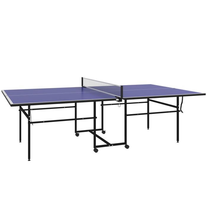 SPORTEDGE 9FT Folding Table Tennis Table with Four Wheels, for Indoor Use, Blue