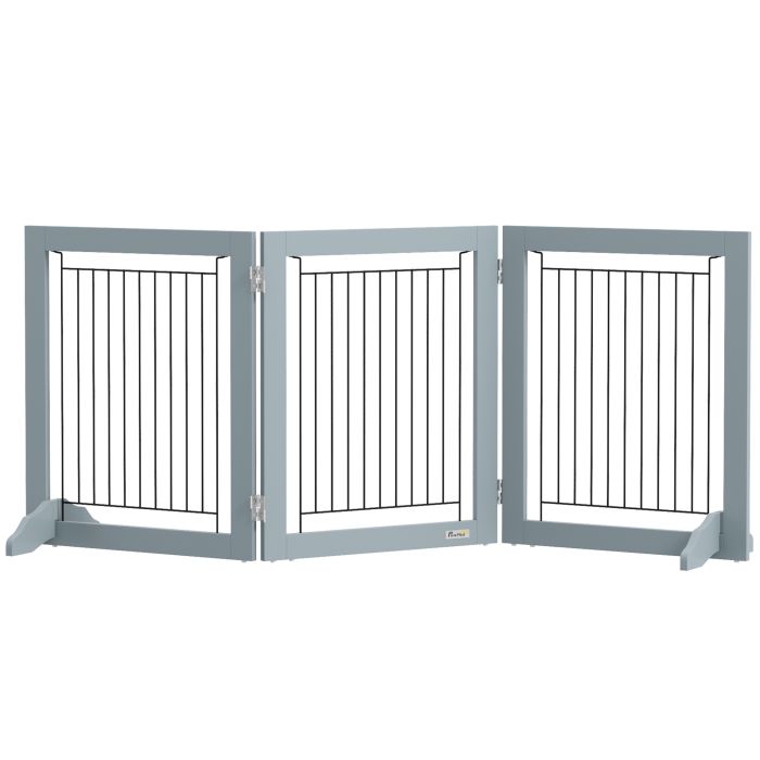 PAWSTER Foldable Pet Gate, with Three Panels & Two Support Feet - Grey