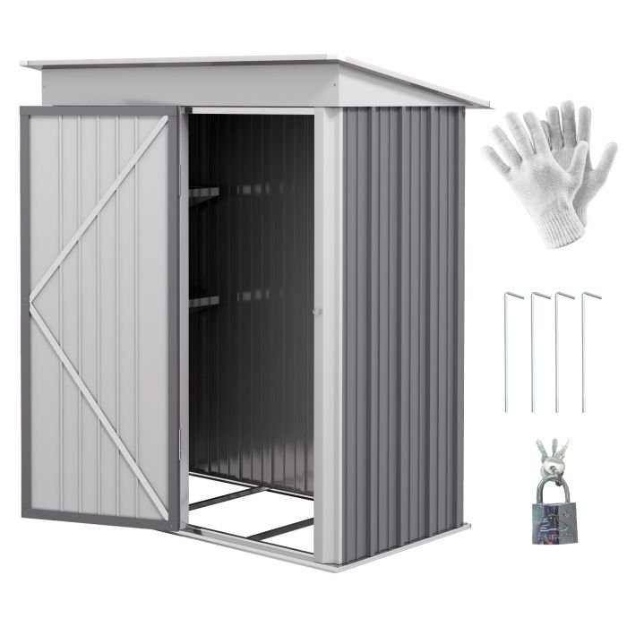 Metal Garden Shed, Outdoor Lean-to Shed for Tool Motor Bike, with Adjustable Shelf, Lock, Gloves, 5'x3'x6', Grey