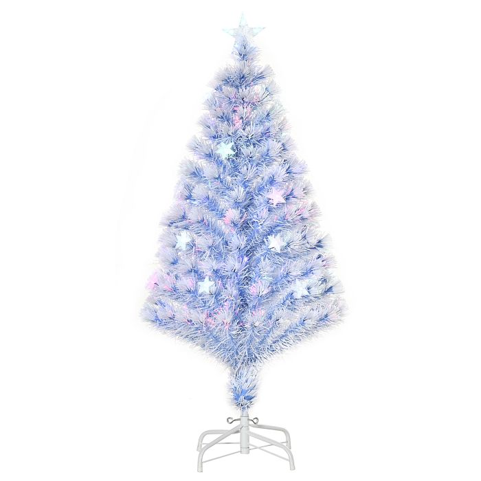 Debbie Artificial Fibre Optic Christmas Tree with 26 LED Lights Pre-Lit White Blue 4FT - White and Blue