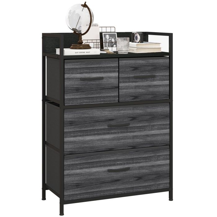 WENZA Black Chest of Drawers - Medium-sized, 4 Drawers, Fabric Drawers