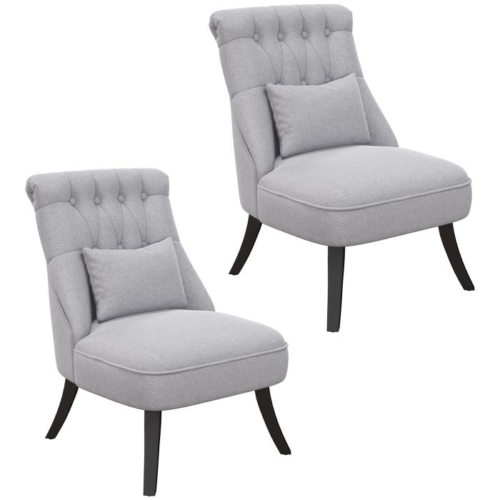 Fabric Single Sofa Dining Chair Tub Chair Upholstered W/ Pillow Solid Wood Leg Home Living Room Furniture Set of 2 Grey