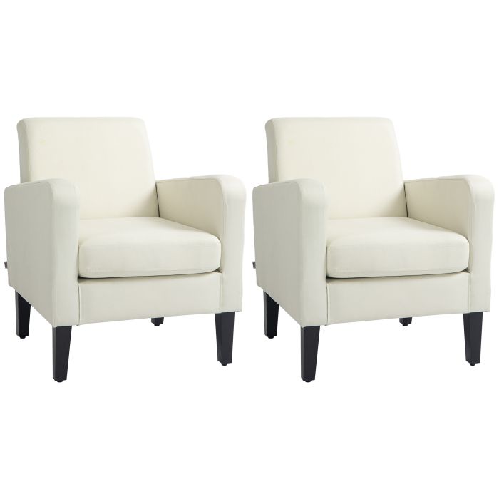Scott 2 Pieces Modern Armchairs with Rubber Wood Legs - Cream White