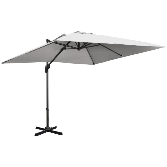 2.7 x 2.7 m Cantilever Parasol, Square Overhanging Umbrella with Cross Base, Crank Handle, Tilt, 360deg Rotation and Aluminium Frame, Grey