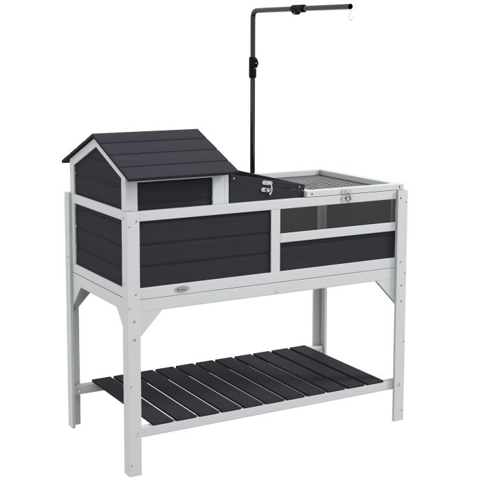 Wooden Tortoise Enclosure, Tortoise Tank w/ Adjustable Lamp Holder, Openable Lid, Removable Main House - Grey