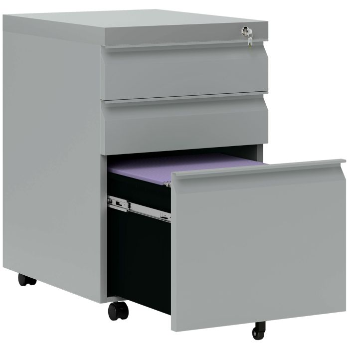 Preston 3 Drawer Filing Cabinet Mobile Metal with Anti-tilt Design - Grey