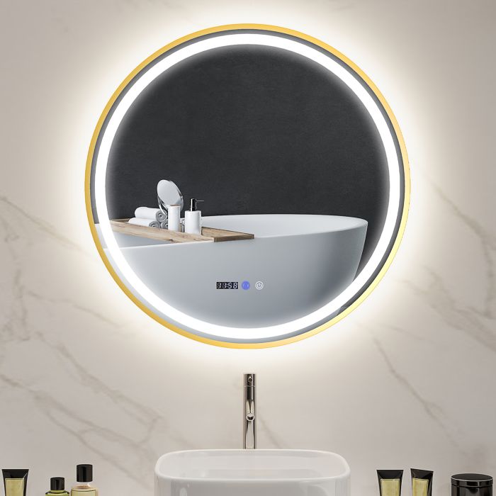 HERON 80cm Anti-Fog LED Bathroom Mirror - Gold Tone