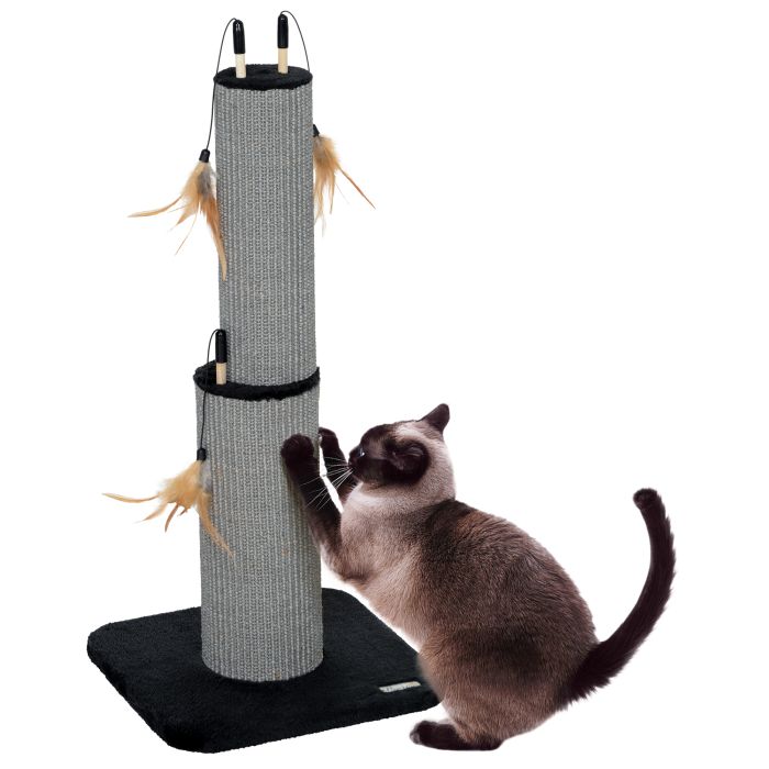 PAWSTER 78cm Tall 2 in 1 Cat Scratching Post with 3 Toy Feathers, Black