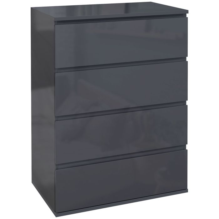 ROWAN Grey Chest of Drawers - Medium-sized, High Gloss Finish, 4 Drawers