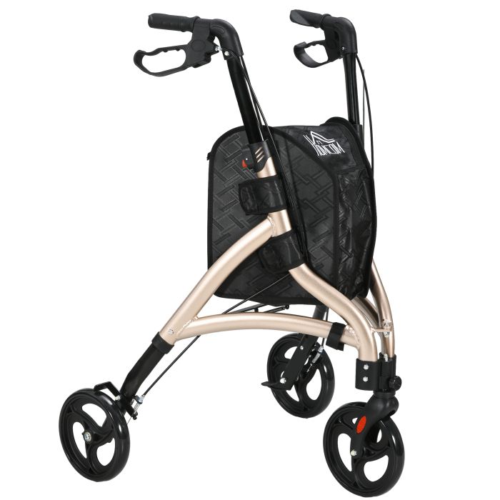 3 Wheel Rollator, Lightweight Aluminium Tri Walker with Adjustable Handle, Storage Bag and Dual Brakes, Folding Walker