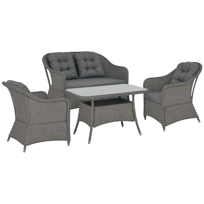 SUNVISTA Four-Piece Rattan Set, with Glass-Top Table - Light Grey