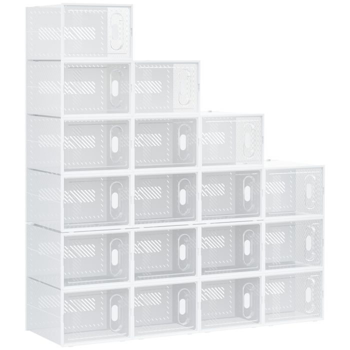 18PCS Clear Shoe Box, Plastic Stackable Shoe Storage Box for UK/EU Size up to 12/46 with Magnetic Door for Women/Men, 28 x 36 x 21cm