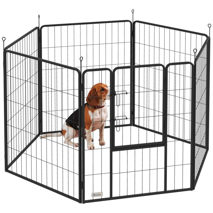 PAWSTER 6 Panels Dog Playpen, Portable Detachable Puppy Pen with Door, for Large Dogs, 100cm High, Black