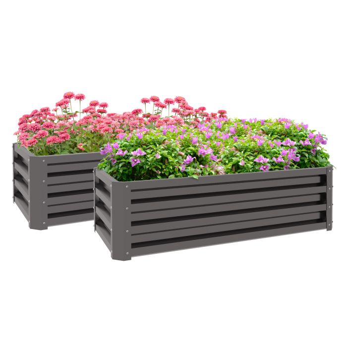 Steel Raised Beds for Garden, Outdoor Planter Box, Set of 2, for Flowers, Herbs and Vegetables, Dark Grey