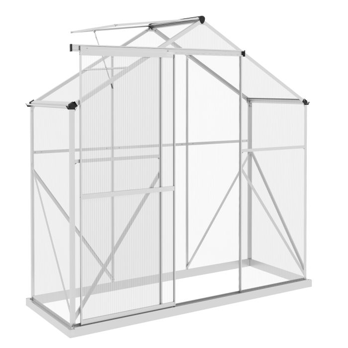 Polycarbonate Greenhouse Walk-In with Rain Gutter Sliding Door - Silver