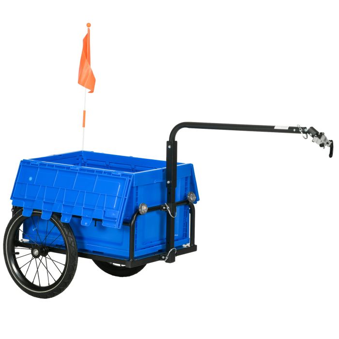 Steel Trailer for Bike, Bicycle Cargo Trailer with 65L Foldable Storage Box and Safe Reflectors, Max Load 40KG, Blue