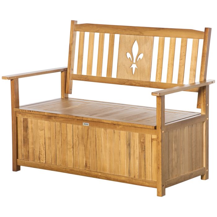 2 Seater Wood Garden Storage Bench, Outdoor Storage Box, Patio Seating Furniture, 125 x 68.5 x 97cm, Natural