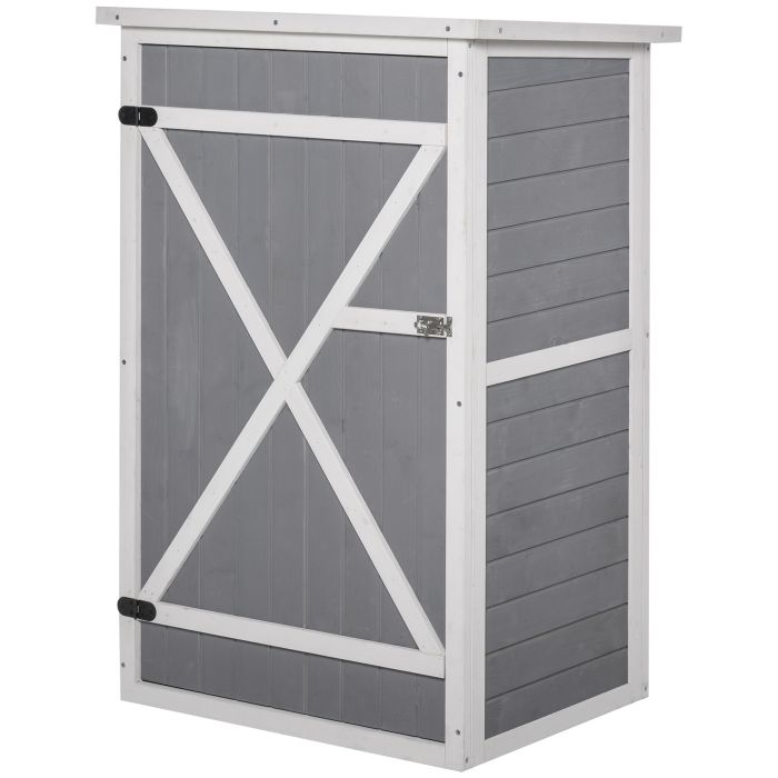 Wooden Garden Storage Shed Fir Wood Tool Cabinet Organiser with Shelves 75L x 56W x115Hcm Grey