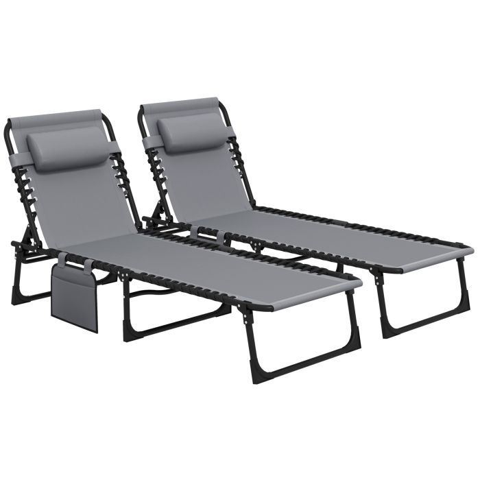 Jones 2-Pack Portable Sun Lounger Set with Adjustable Backrest - Grey