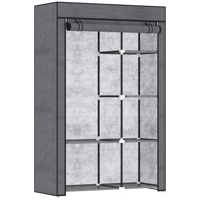 HERON Rail and Six Shelf Fabric Wardrobe - Dark Grey