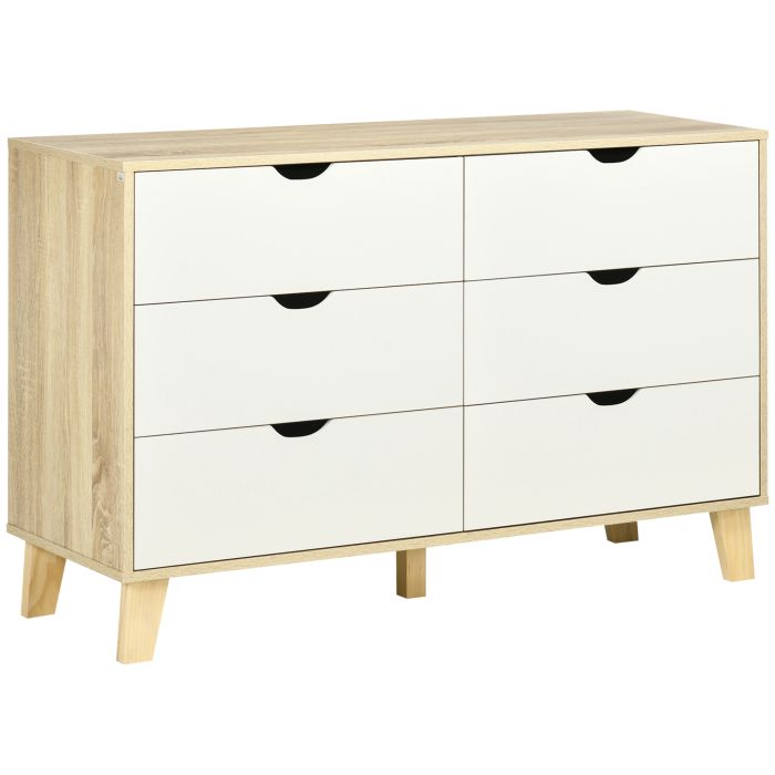 HERON Oak Finish Chest of Drawers - Large-sized, 6 Drawers, Double