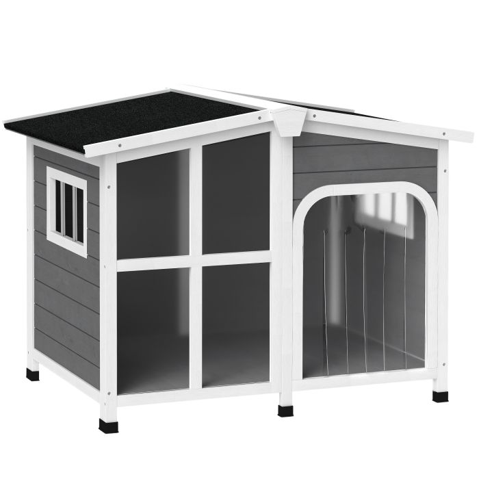 PAWSTER Wooden Dog Kennel with Removable Floor, Asphalt and Openable Roof, Giant Window for Large Dogs, Charcoal Grey