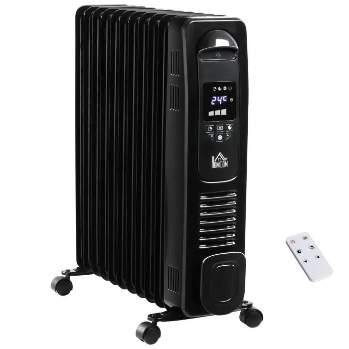 2720W Digital Display Oil Filled Radiator 11Fin Portable Electric Heater w/ Built-in Timer Three Heat settings Safety switch Remote Control