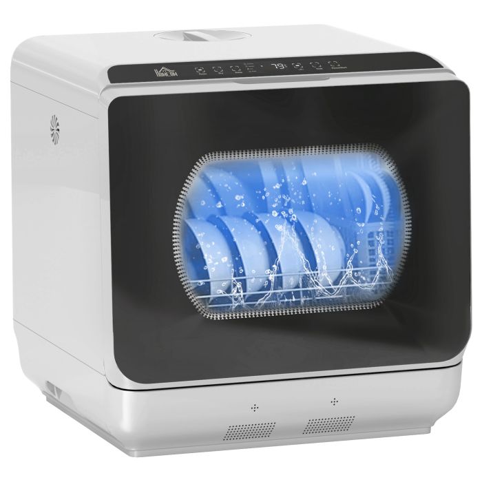 HERON Table Top Dishwasher, Mini Countertop Dishwasher with Built-in 6L Water Tank, 6 Programs, Touch Control, LED Display, Silver Tone