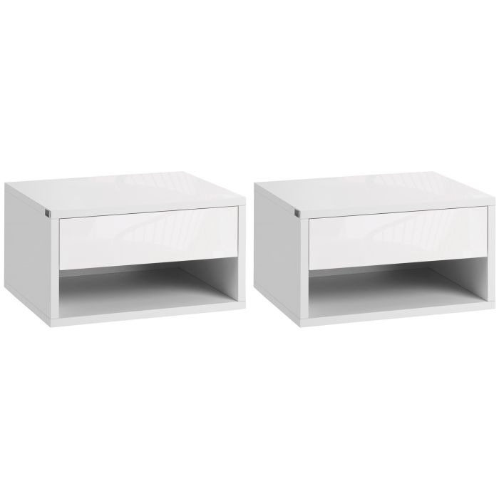 Bedside Table - WYNYARD 2 Piece Nightstand High Gloss White 37cm