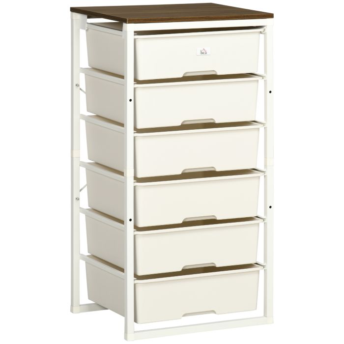 Bedroom Storage Chest of 6 Drawers, Steel Frame Organiser Unit for Clothes & Accessories - White