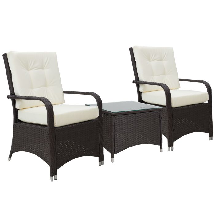 2-Seater Rattan Bistro Set Garden Furniture Sofa Chair Table Wicker Weave Outdoor Patio Conservatory Set w/ Cover Steel Frame, Brown