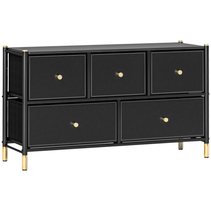 HERON Black Chest of Drawers - Medium-sized, 5 Drawers