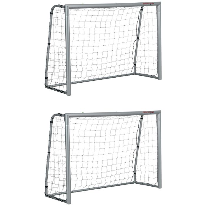 Football Net - 8x5ft Football Goal Set of 2 with Ground Stakes Grey 240cm