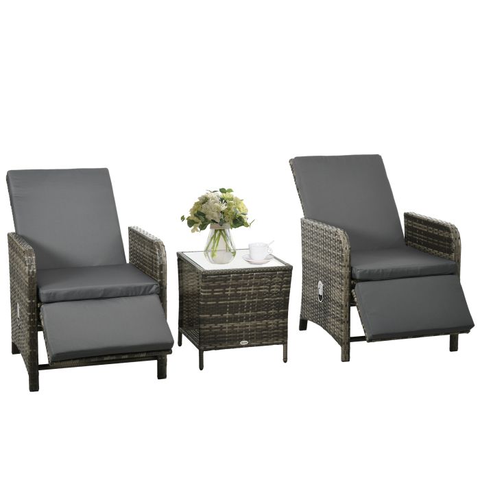 3 Pieces Rattan Bistro Set Balcony Furniture with Cushions, Storage Function - Mix-Grey