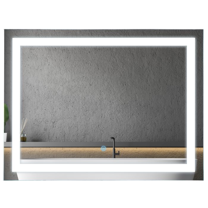 80x60cm LED Bathroom Mirror Wall Mounted Vanity Light Illuminated w/ Touch Switch Accessories Home Furnishings