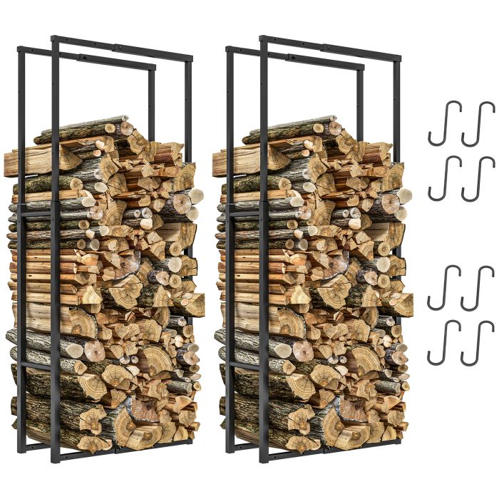 SUNVISTA Firewood Log Rack Set of 2, Retractable Metal Wood Store Holder, Black