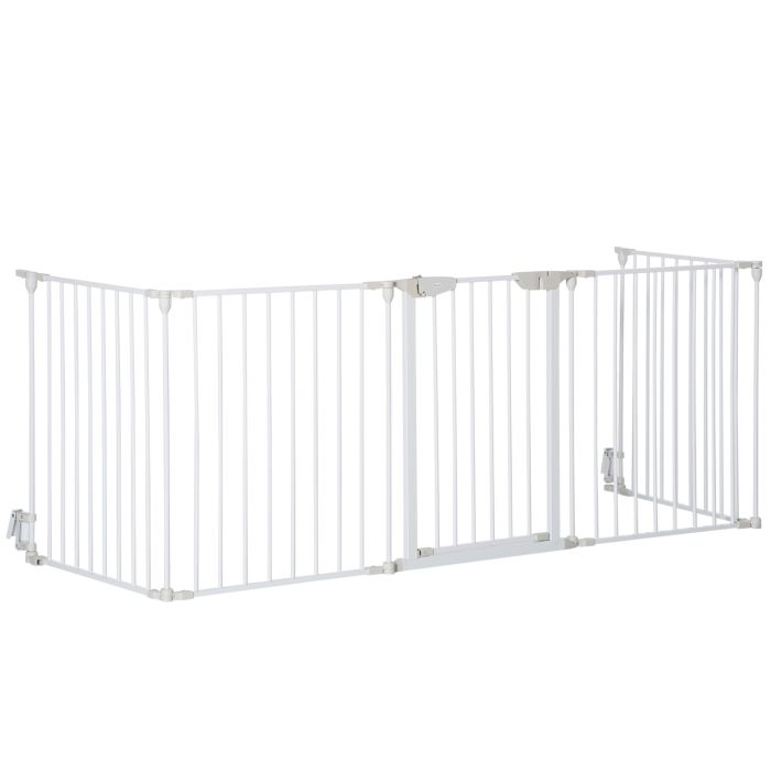 Jackson Pet Safety Gate, 5-Panel Metal Playpen, Fireplace, Christmas Tree Fence, Stair Barrier, Room Divider, Door, Lock - White