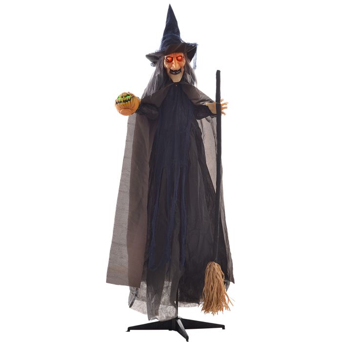 Scott Outdoor 190cm Witch with Broomstick Halloween Decoration with Sound - Brown